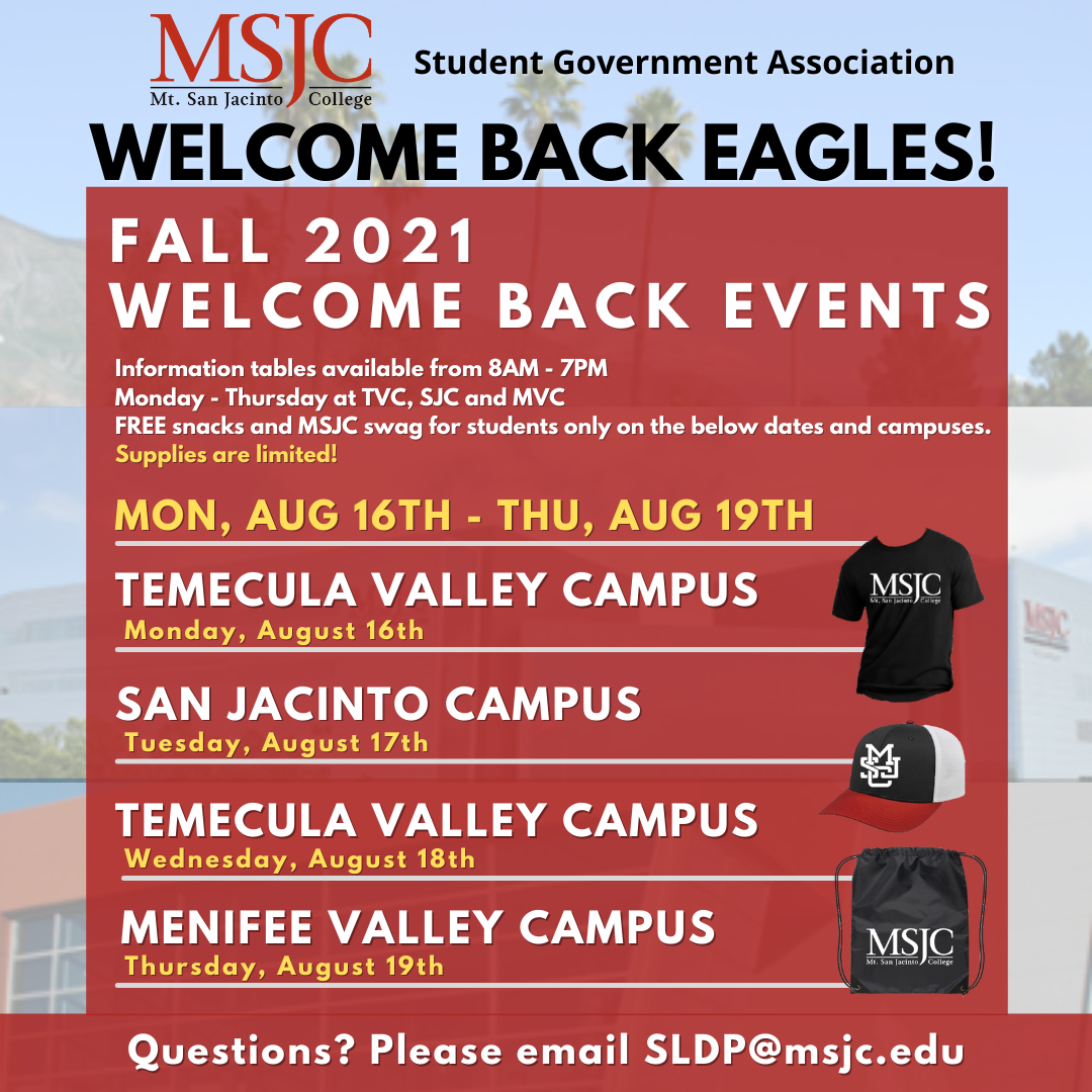 Welcome Week Fall 2021 flyer, featuring the dates, times and locations for the Welcome Week information booths.