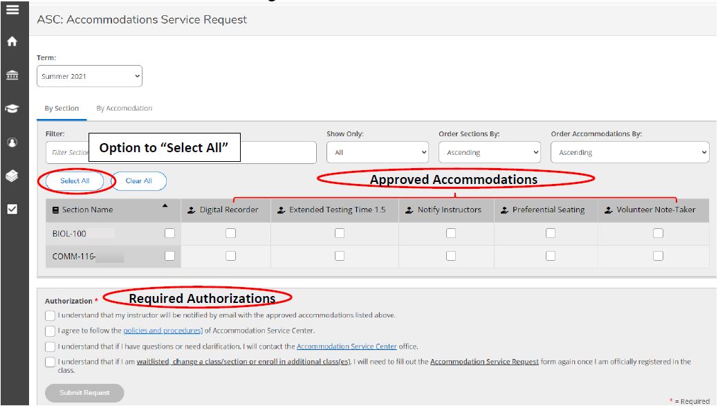 Approved Accommodations and Required Authorizations