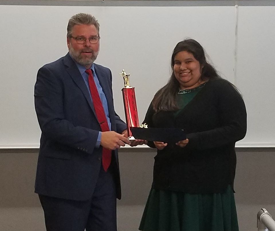 Assistant Professor Ron Newman and 2015/2016 winner Brenda Alamo.