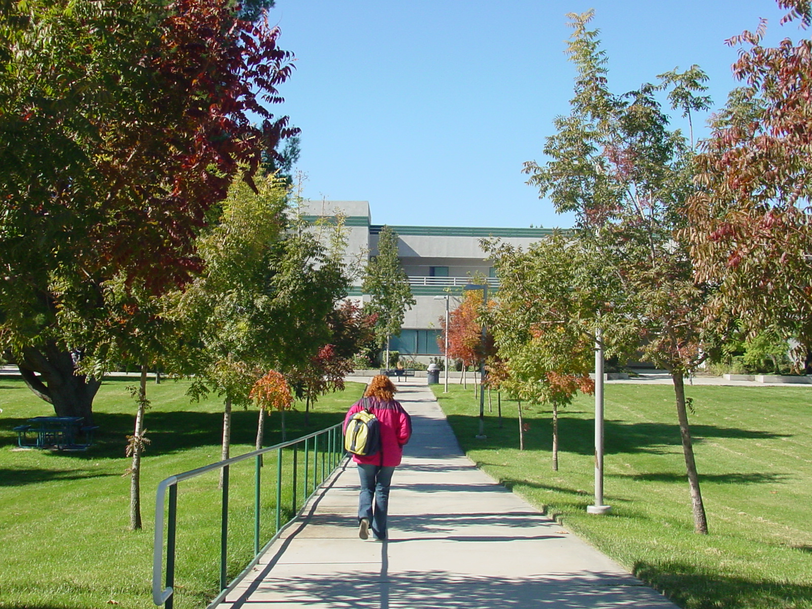 student walking across campus