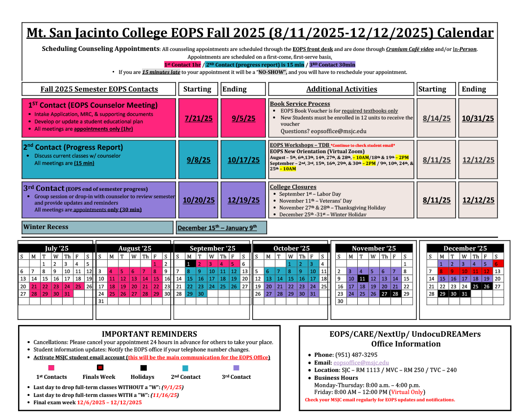 EOPS Calendar Fall 2025