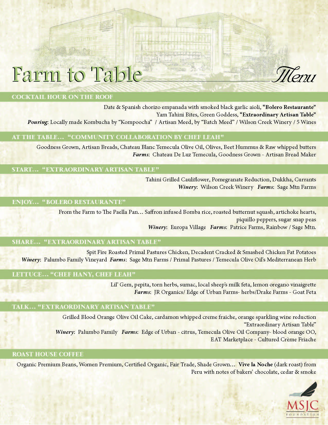 Farm to Table Menu