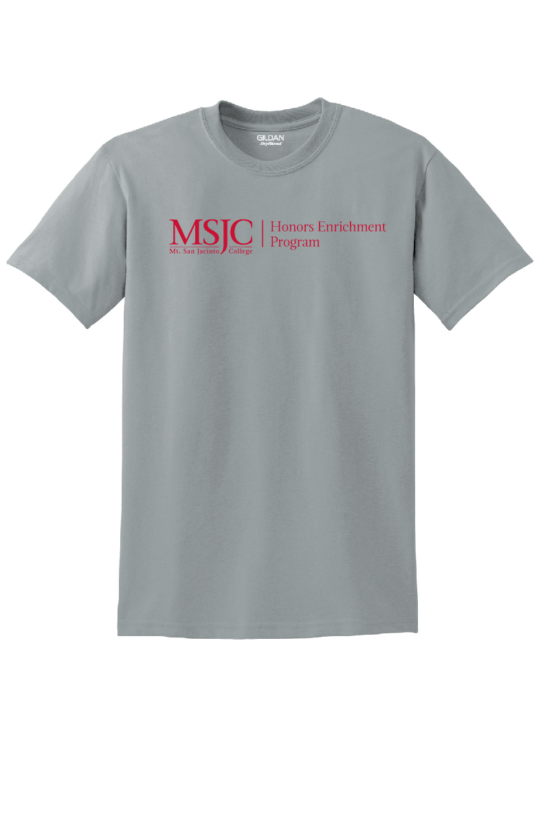 gray t-shirt with red