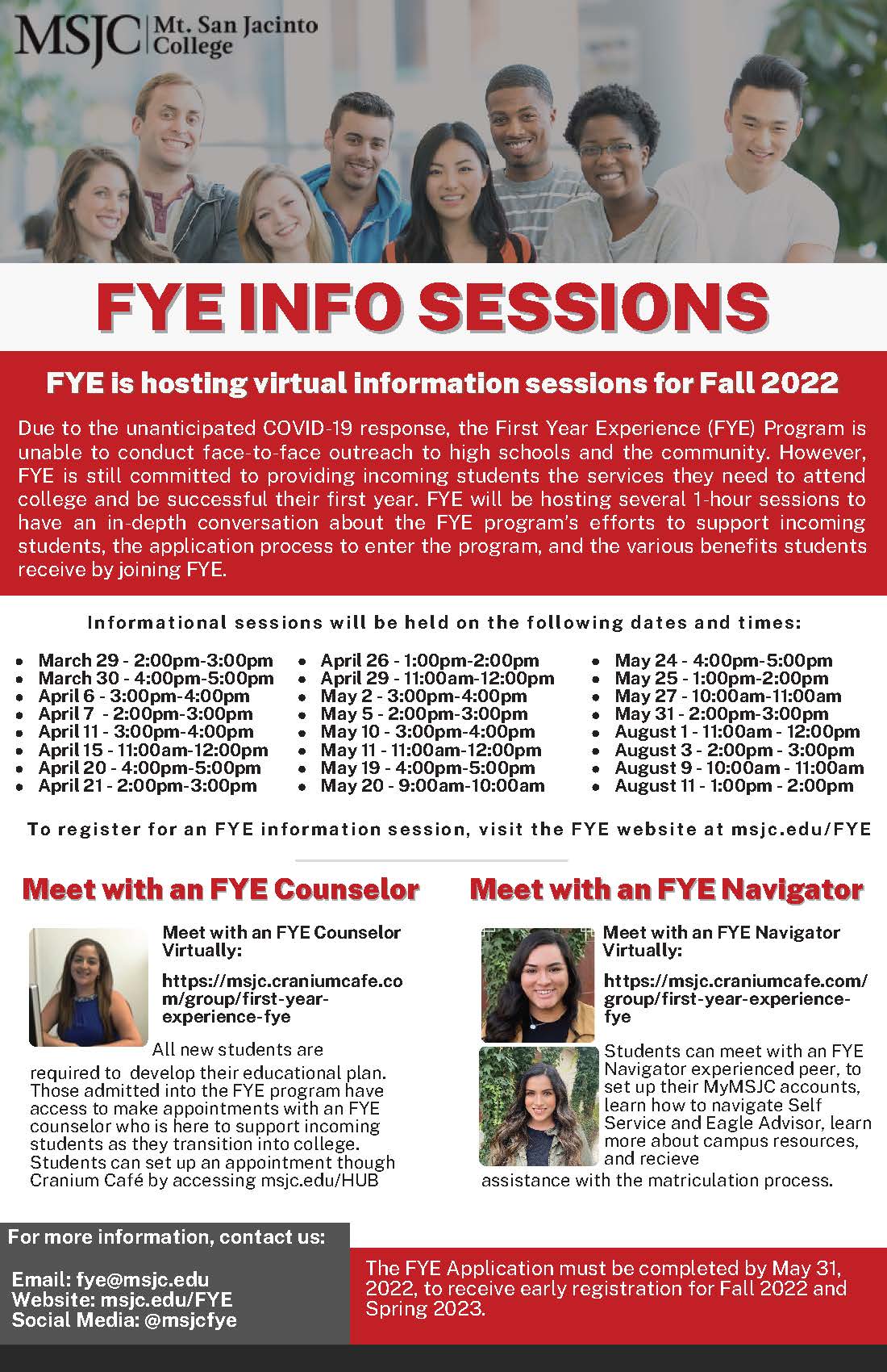 FYE Info Sessions flyer