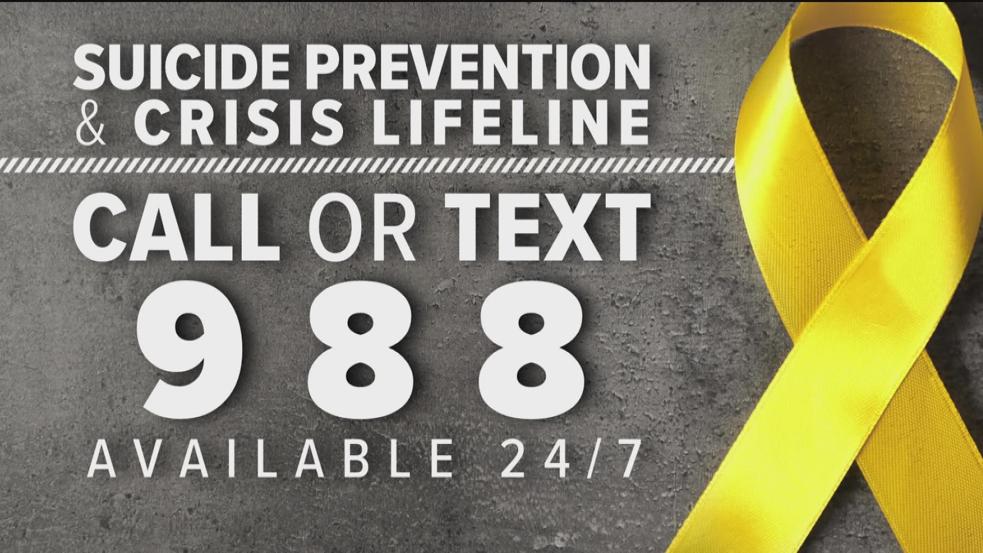 Suicide Prevention Lifeline call or text 988