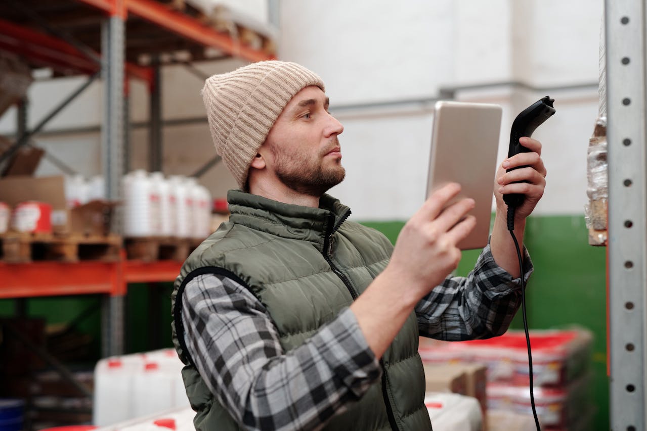 worker scanning stock
