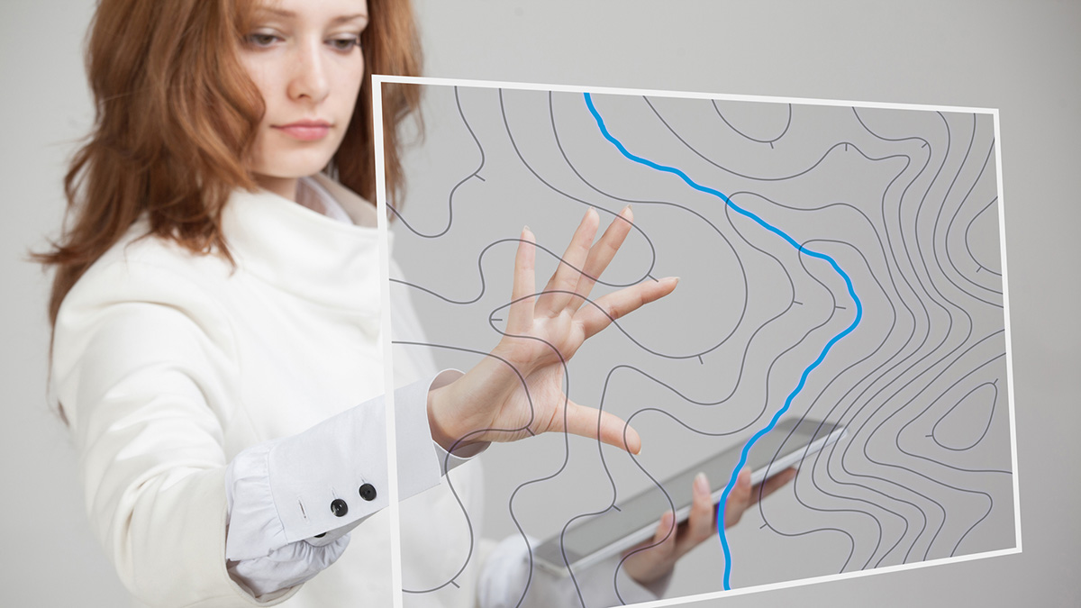 woman with interactive map