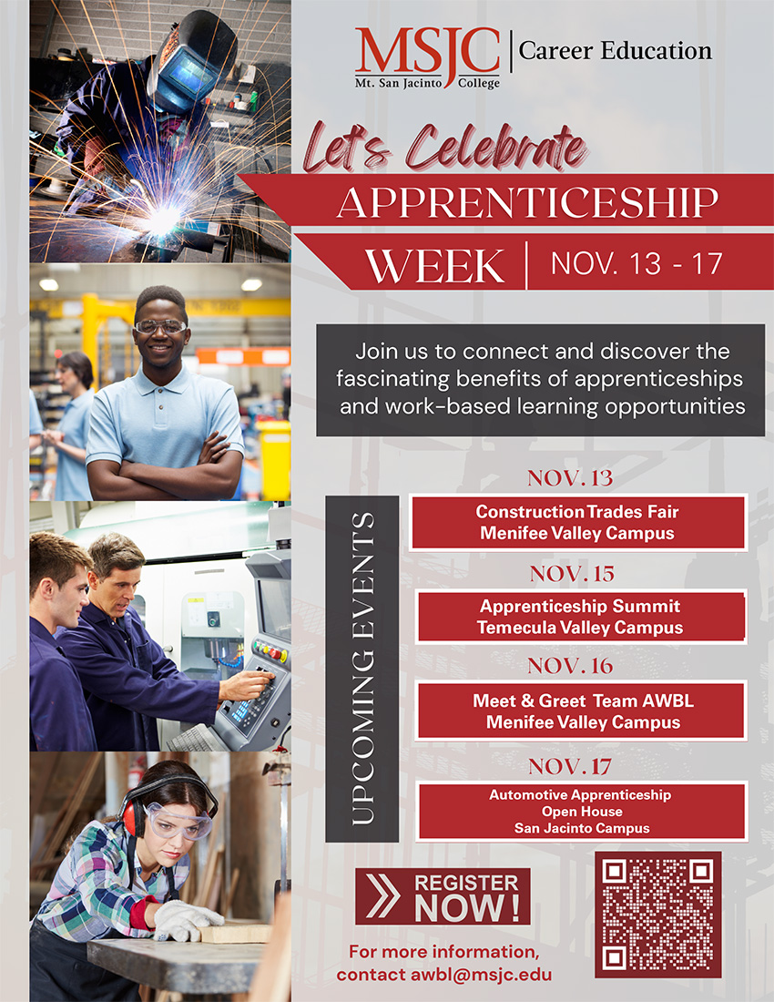 Join Mt. San Jacinto College for National Apprenticeship Week Activities
