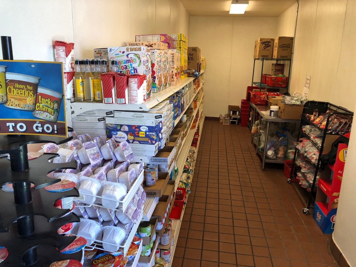 interior of food pantry with dry goods