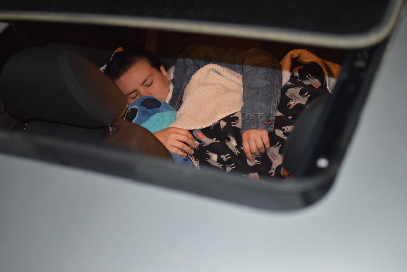 MSJC student Jessica Rook in a car with blankets