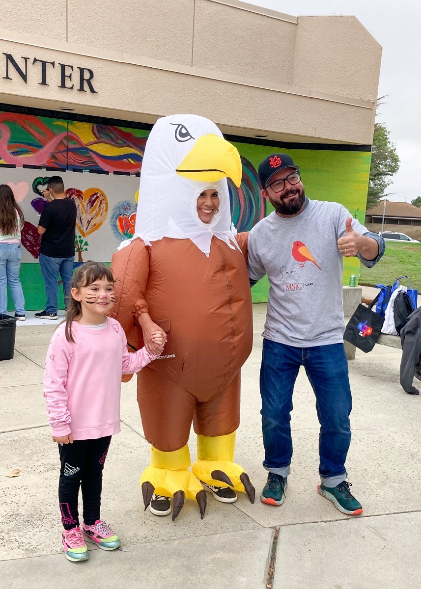 Ernie Eagle aka Rebecca Teague with friends at the MSJC Eagles Landing Community Resource Fair