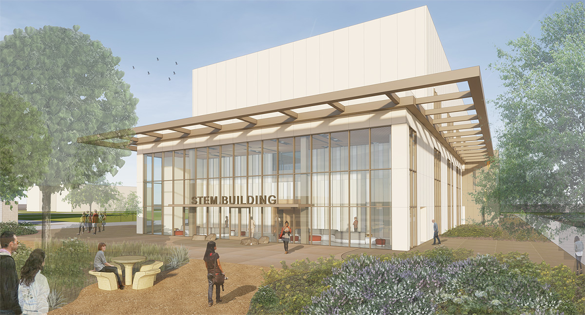 artist rendering of the entry of the new STEM building