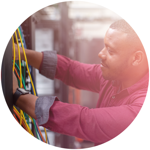 Male student working on a network