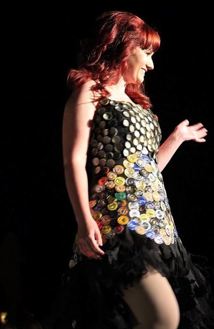 Recycled Art and Fashion show model waves
