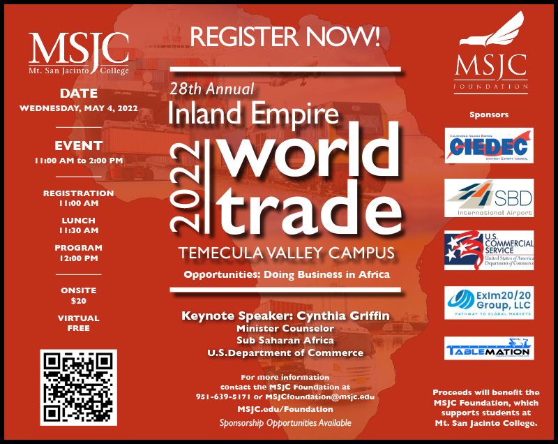 MSJC to Host 2022 Inland Empire World Trade Conference at its Temecula Valley Campus